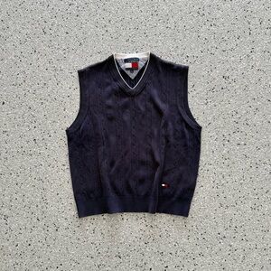 Vintage Tommy Hilfiger Knit Sweater Vest Pullover Grandpa V-Neck Navy Size XL